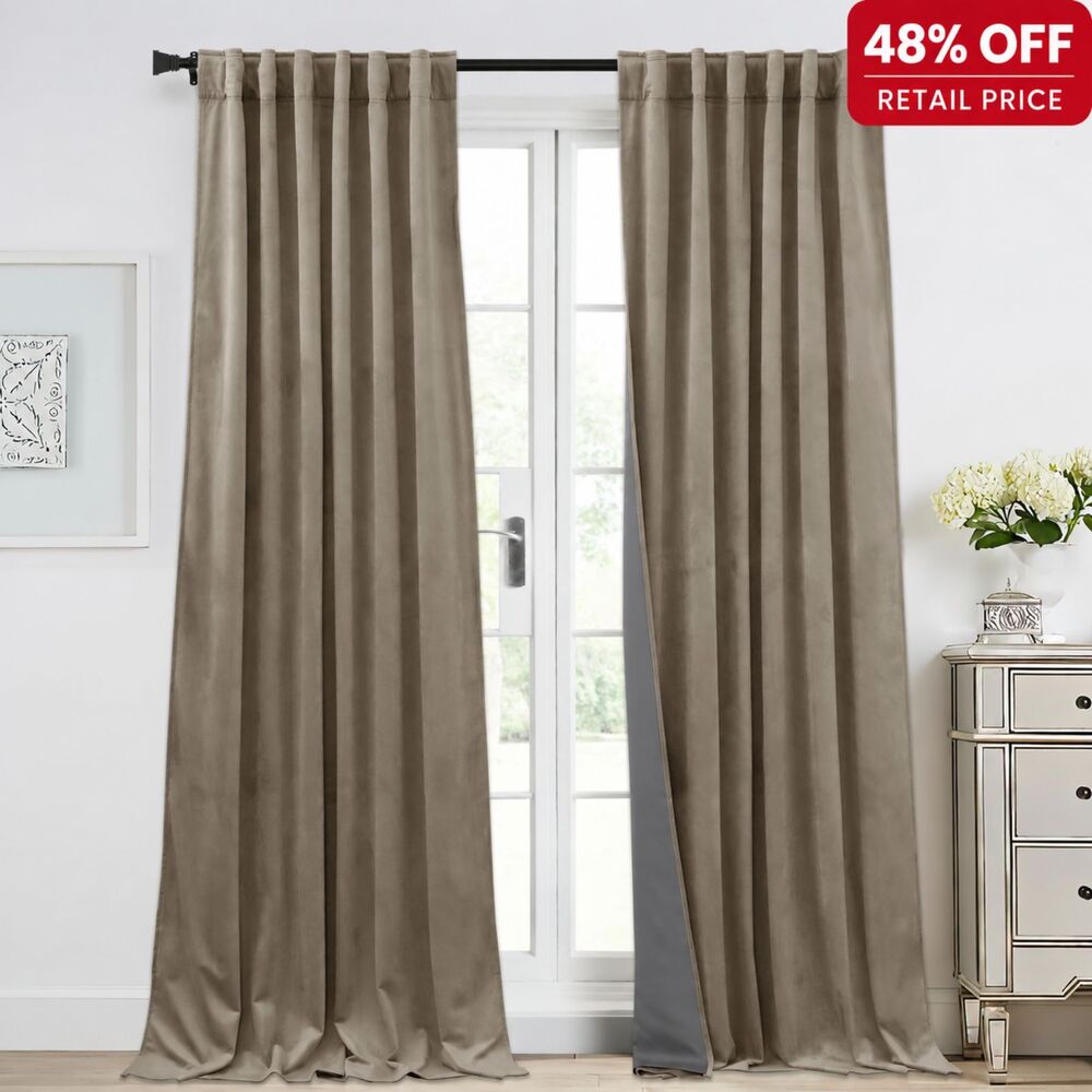 Brand New StangH Blackout Velvet Curtains – Camel Beige, 52"W × 108"L, 2 Panels